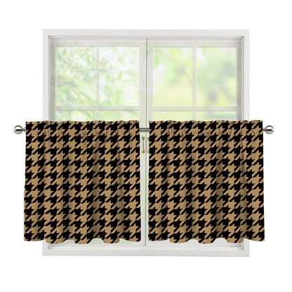 Brown And Black Houndstooth Print Tier Curtains