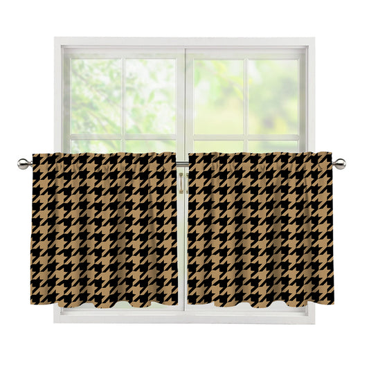 Brown And Black Houndstooth Print Tier Curtains