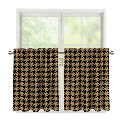 Brown And Black Houndstooth Print Tier Curtains