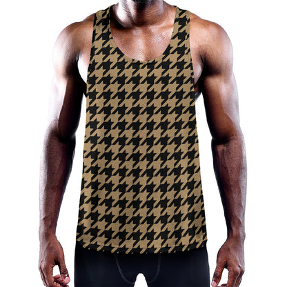 Brown And Black Houndstooth Print Training Tank Top