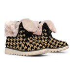 Brown And Black Houndstooth Print Winter Boots