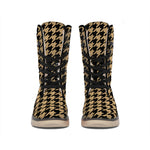 Brown And Black Houndstooth Print Winter Boots