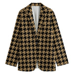 Brown And Black Houndstooth Print Women's Blazer