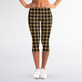 Brown And Black Houndstooth Print Women's Capri Leggings