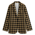 Brown And Black Houndstooth Print Women's Cotton Blazer