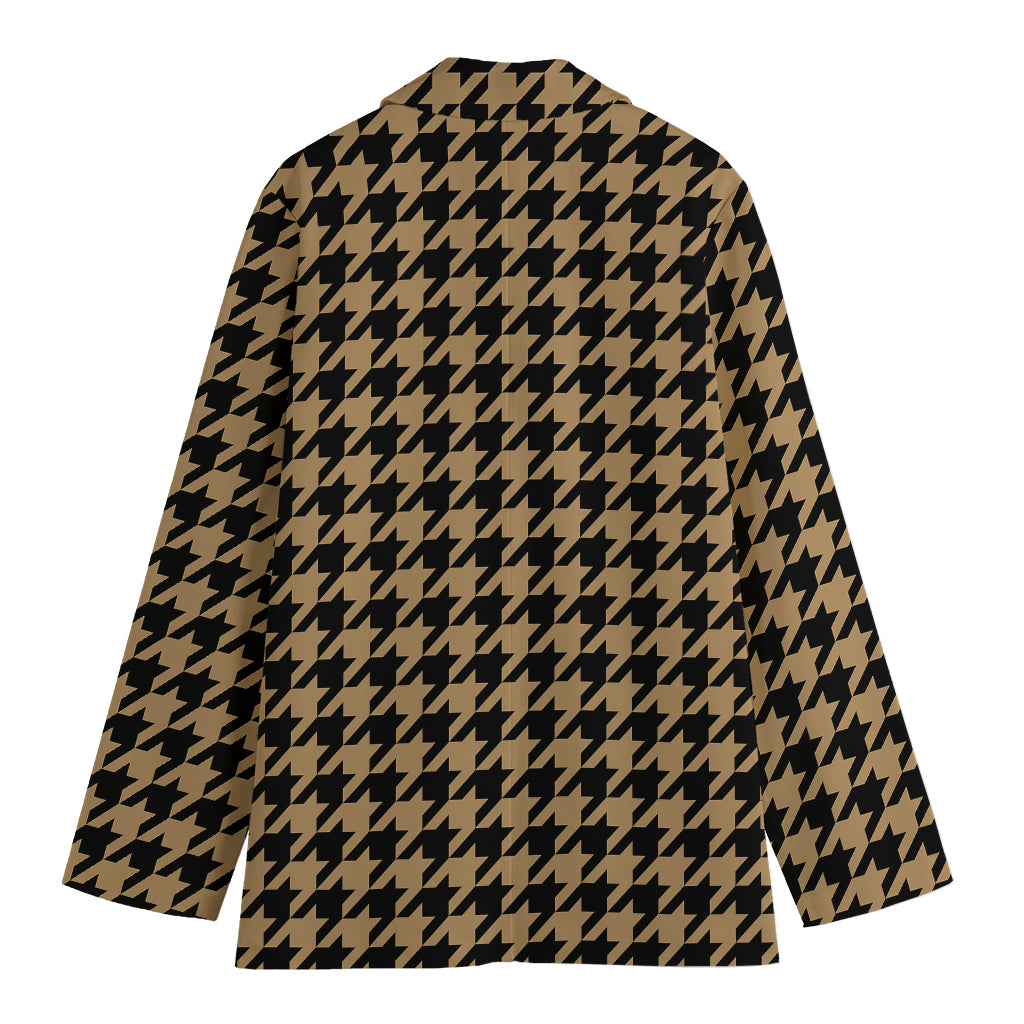 Brown And Black Houndstooth Print Women's Cotton Blazer