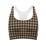 Brown And Black Houndstooth Print Women's Sports Bra