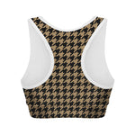 Brown And Black Houndstooth Print Women's Sports Bra