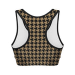 Brown And Black Houndstooth Print Women's Sports Bra