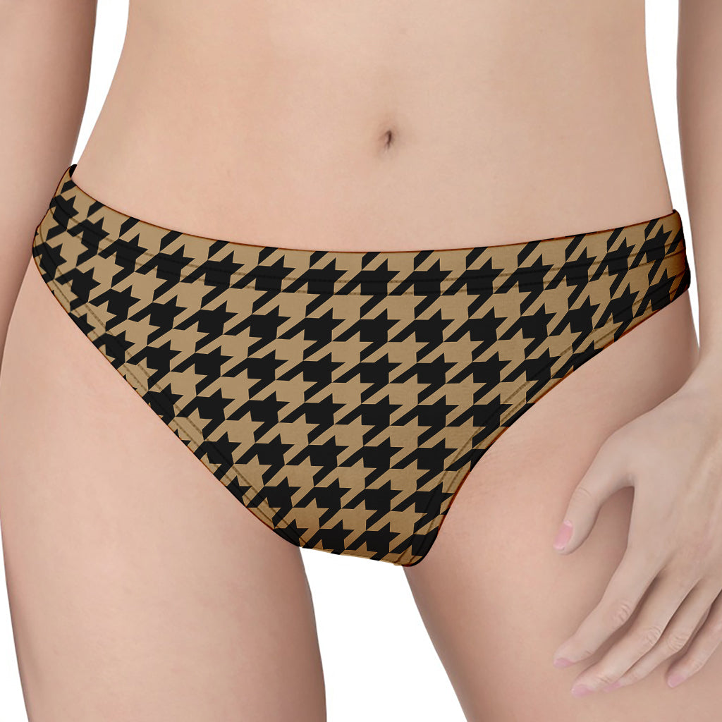 Brown And Black Houndstooth Print Women's Thong