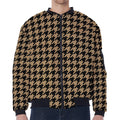 Brown And Black Houndstooth Print Zip Sleeve Bomber Jacket