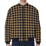 Brown And Black Houndstooth Print Zip Sleeve Bomber Jacket