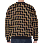 Brown And Black Houndstooth Print Zip Sleeve Bomber Jacket