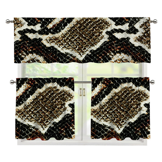 Brown And Black Snakeskin Print 3 Piece Kitchen Curtains