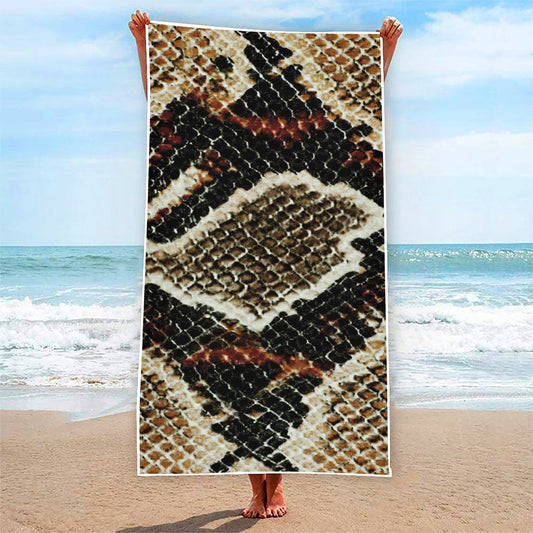 Brown And Black Snakeskin Print Beach Towel