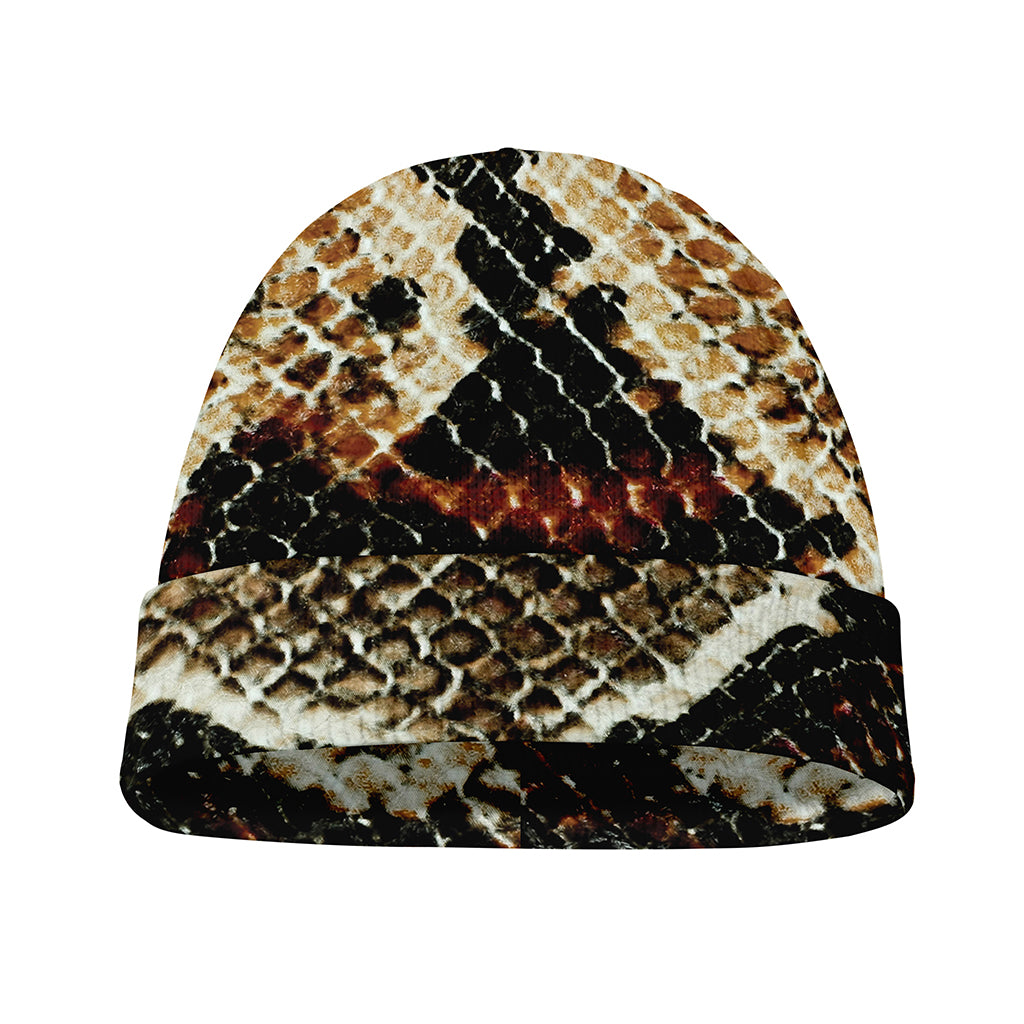 Brown And Black Snakeskin Print Beanie