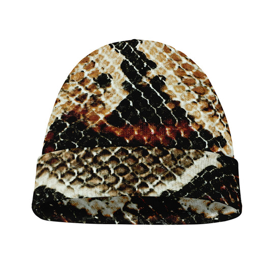 Brown And Black Snakeskin Print Beanie