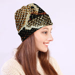 Brown And Black Snakeskin Print Beanie