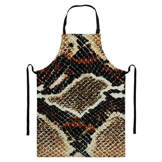 Brown And Black Snakeskin Print Bib Apron With Pocket