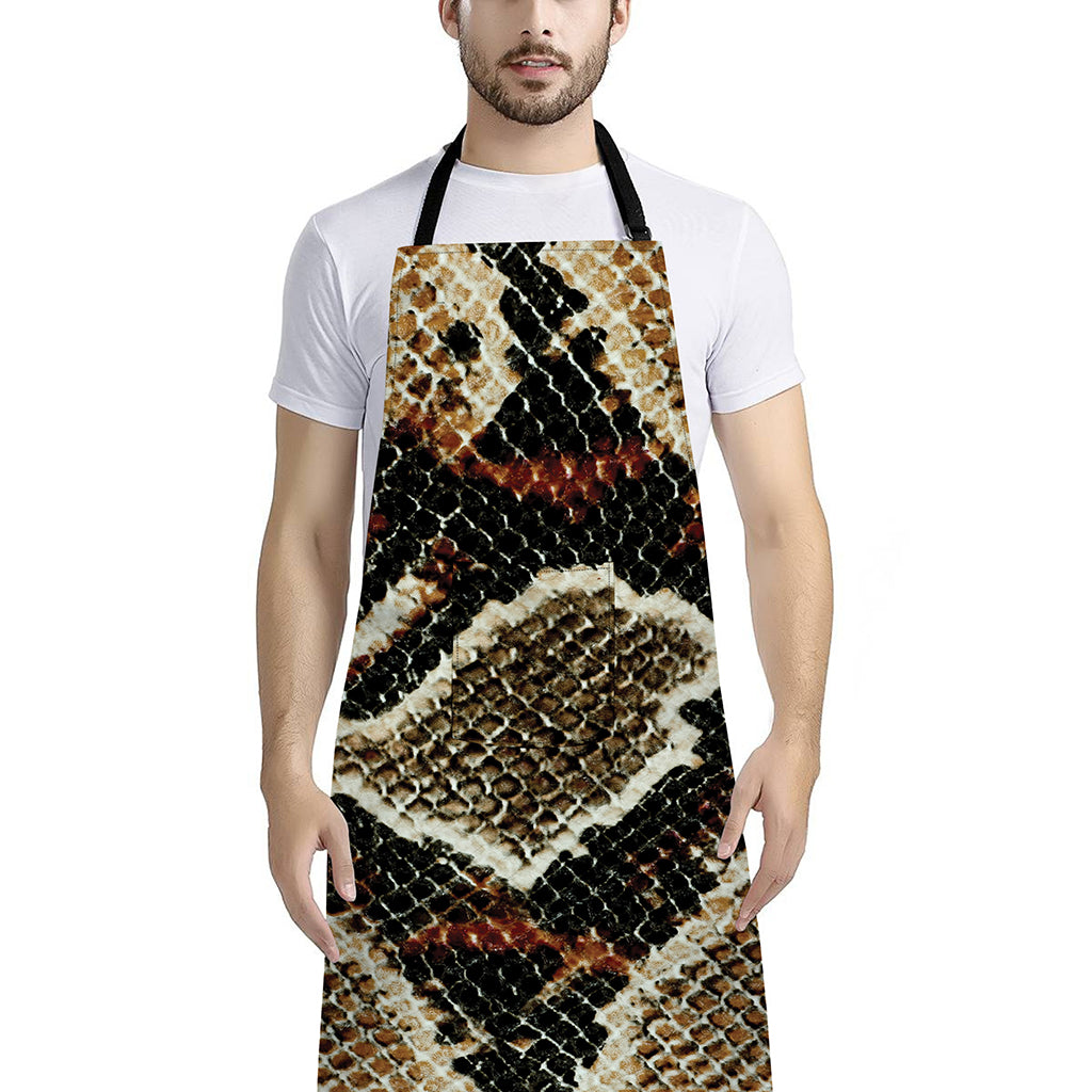 Brown And Black Snakeskin Print Bib Apron With Pocket