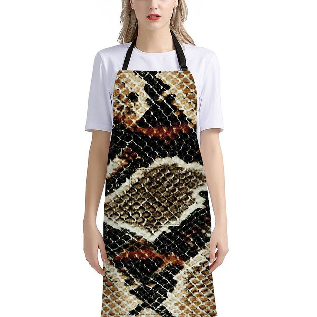Brown And Black Snakeskin Print Bib Apron With Pocket