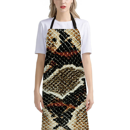 Brown And Black Snakeskin Print Bib Apron With Pocket