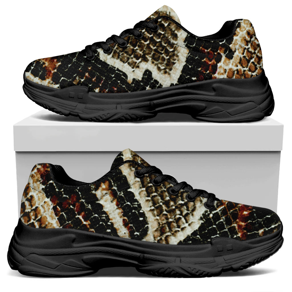Brown And Black Snakeskin Print Black Chunky Shoes