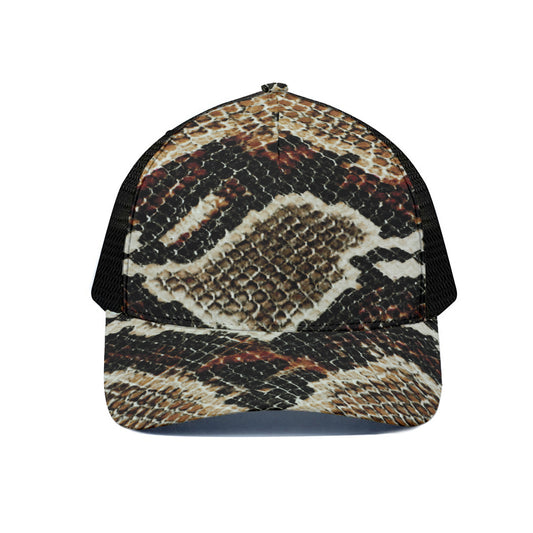 Brown And Black Snakeskin Print Black Mesh Trucker Cap