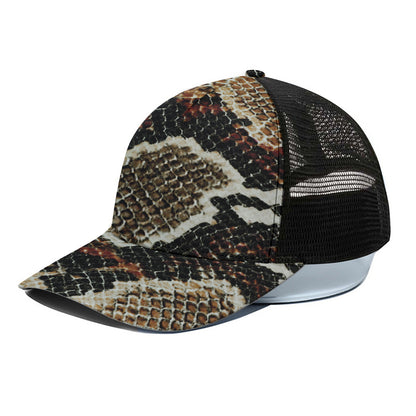 Brown And Black Snakeskin Print Black Mesh Trucker Cap
