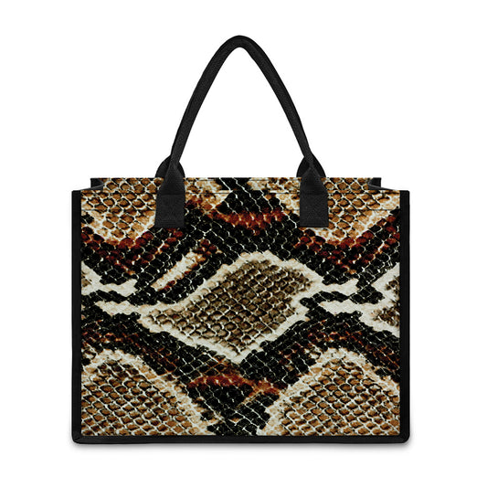 Brown And Black Snakeskin Print Canvas Tote Bag