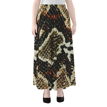 Brown And Black Snakeskin Print Chiffon Maxi Skirt
