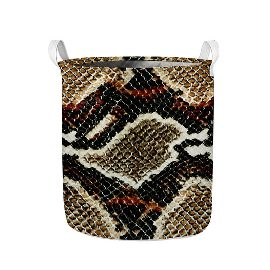 Brown And Black Snakeskin Print Collapsible Laundry Basket