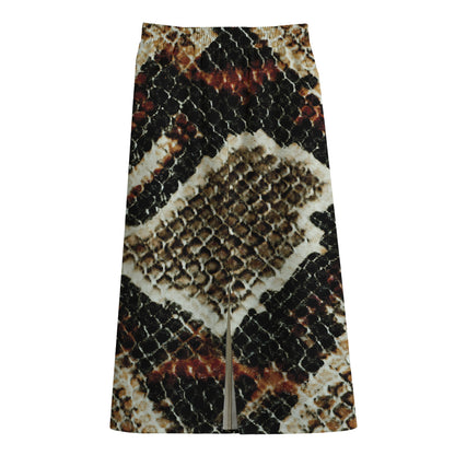 Brown And Black Snakeskin Print Cotton Front Slit Maxi Skirt