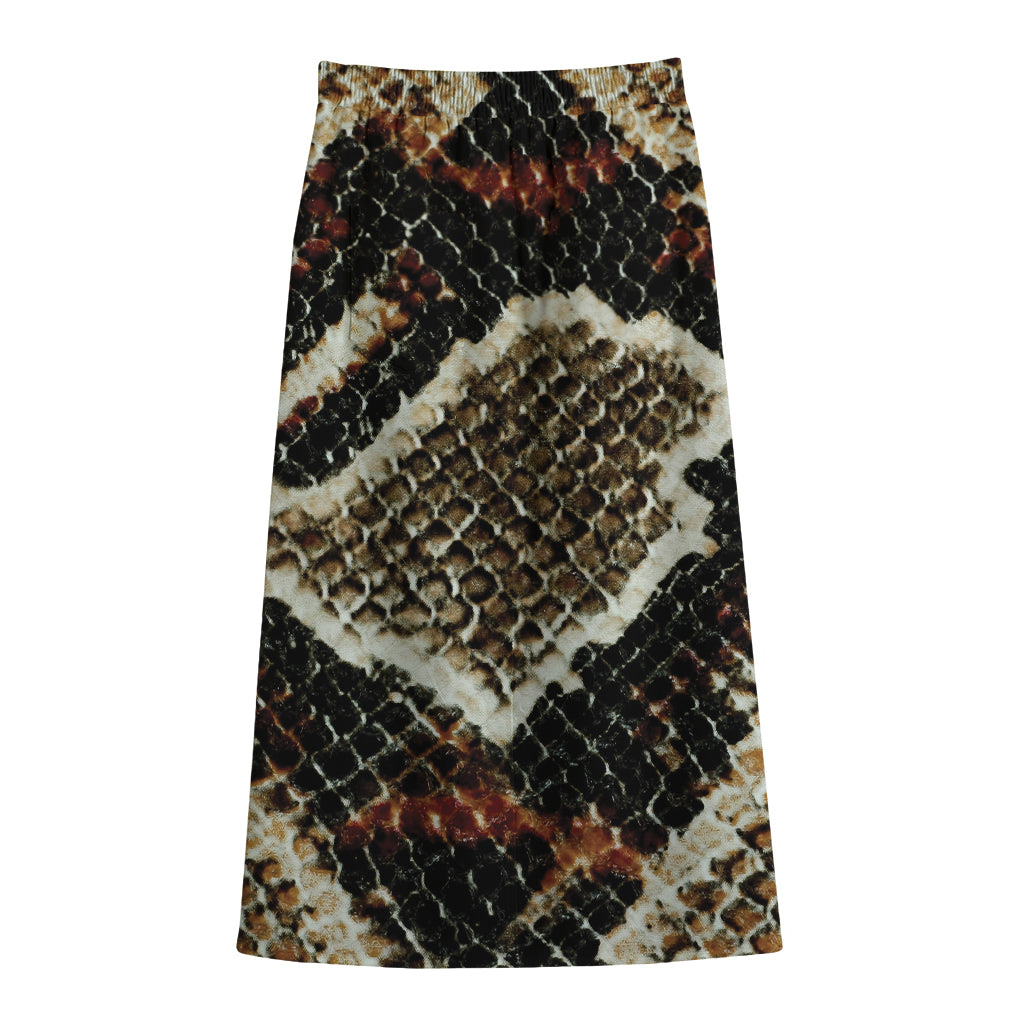 Brown And Black Snakeskin Print Cotton Front Slit Maxi Skirt