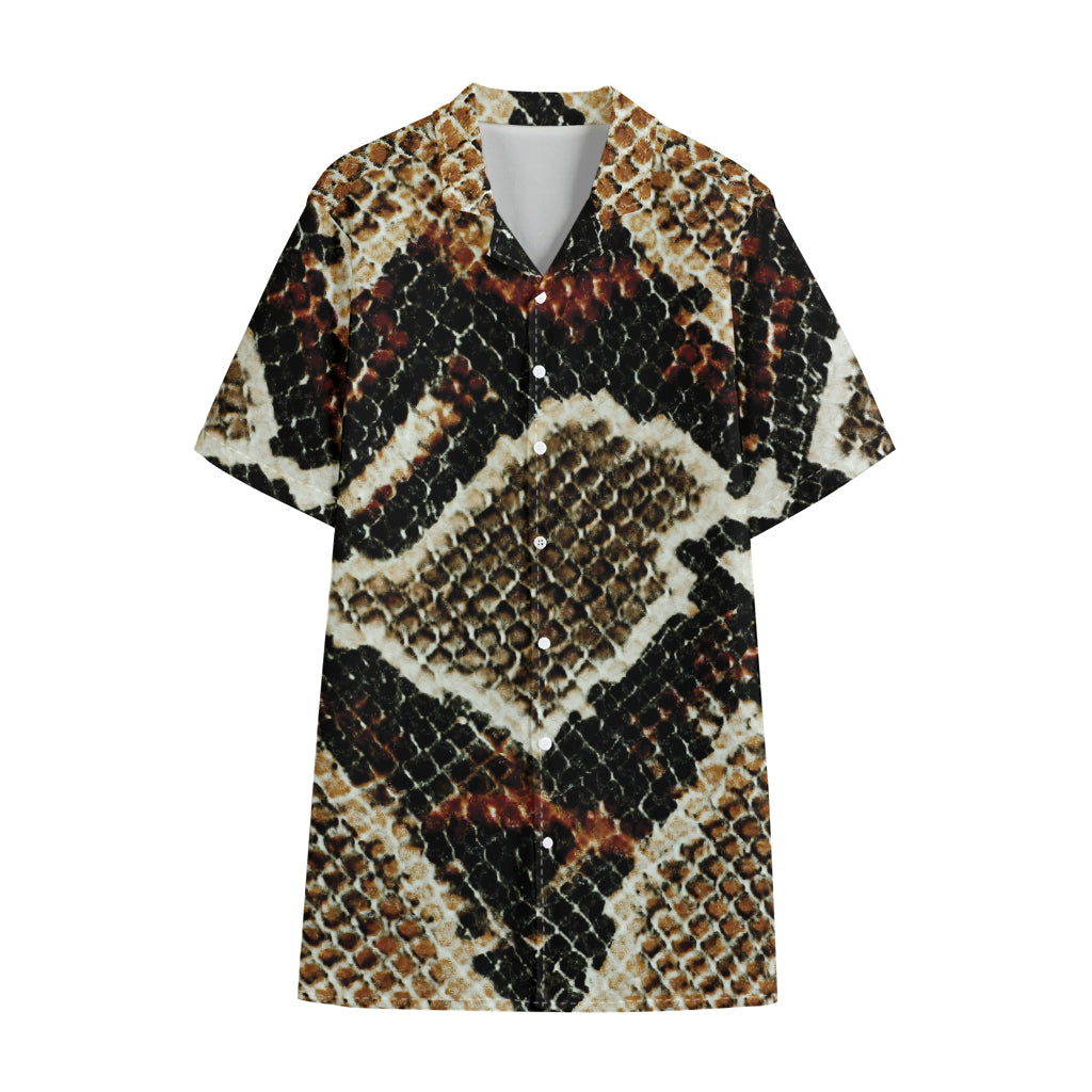 Brown And Black Snakeskin Print Cotton Hawaiian Shirt