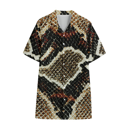 Brown And Black Snakeskin Print Cotton Hawaiian Shirt