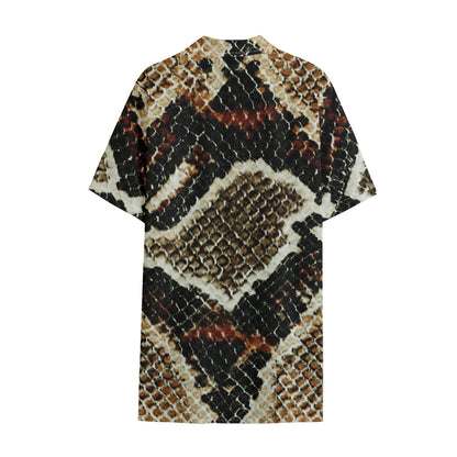 Brown And Black Snakeskin Print Cotton Hawaiian Shirt