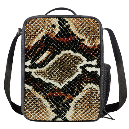 Brown And Black Snakeskin Print Crossbody Lunch Bag