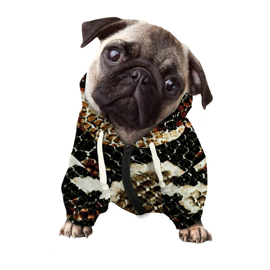 Brown And Black Snakeskin Print Dog Zip Up Hoodie