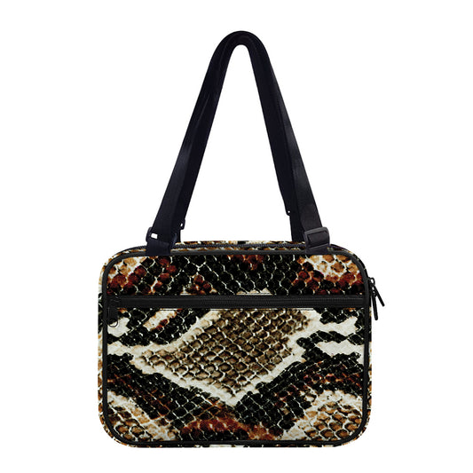 Brown And Black Snakeskin Print Double Strap Bible Bag