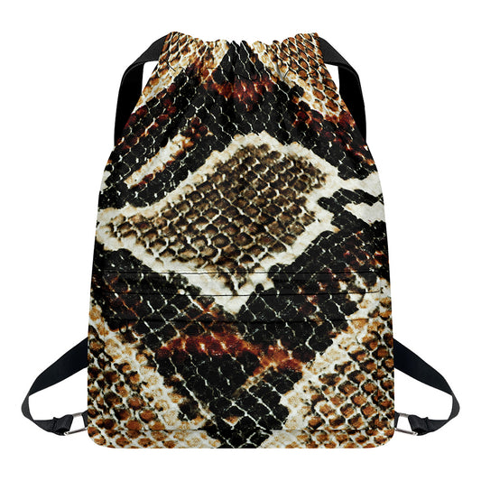Brown And Black Snakeskin Print Drawstring Backpack