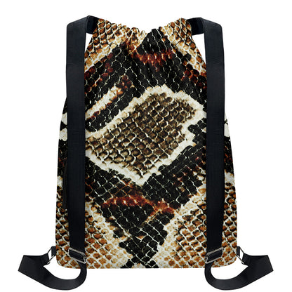 Brown And Black Snakeskin Print Drawstring Backpack