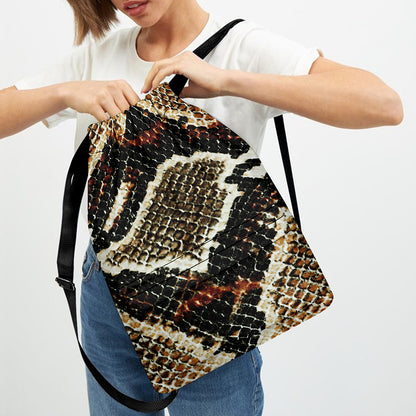 Brown And Black Snakeskin Print Drawstring Backpack