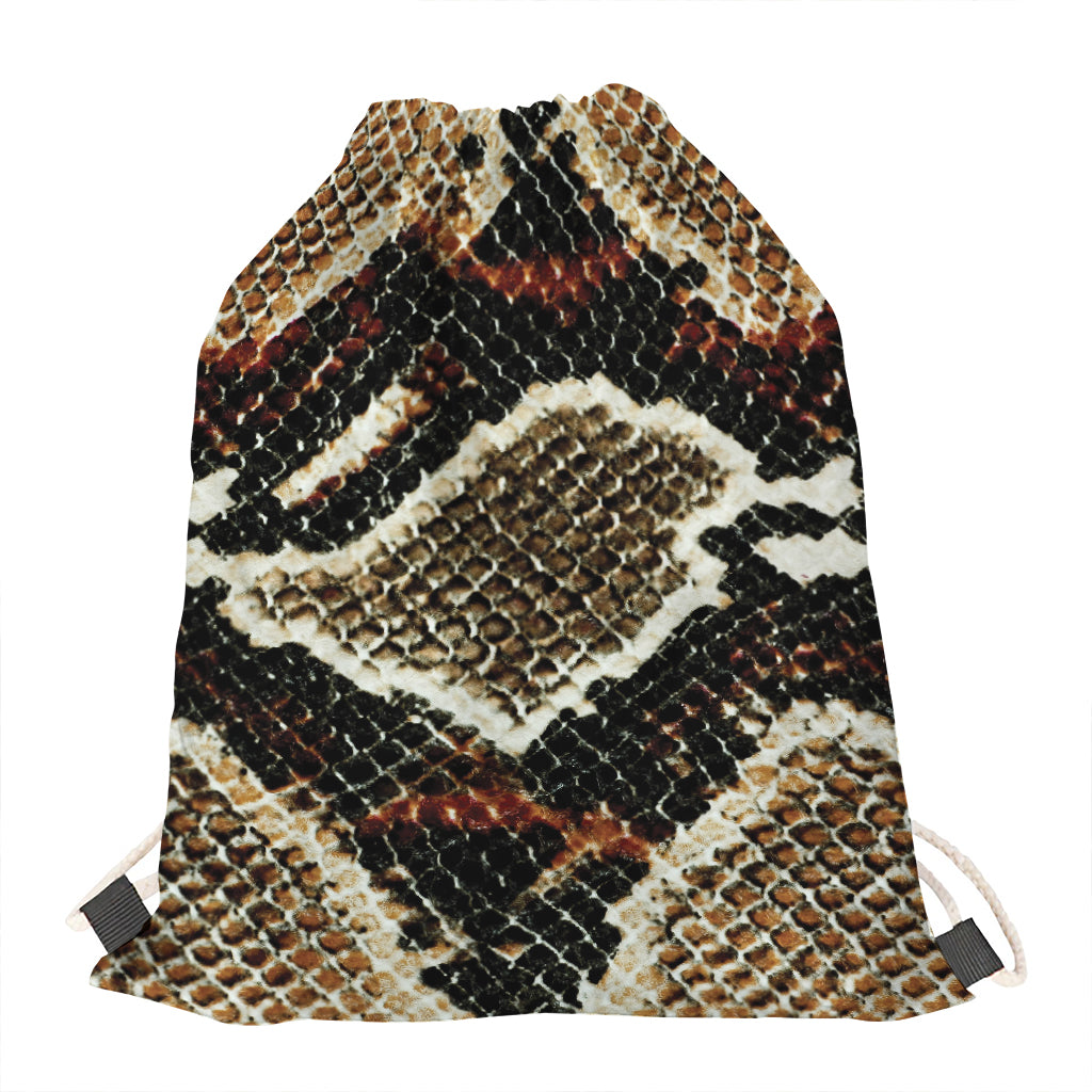 Brown And Black Snakeskin Print Drawstring Bag