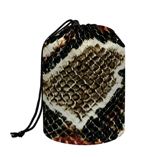 Brown And Black Snakeskin Print Drawstring Makeup Bag