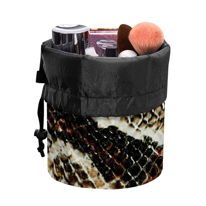 Brown And Black Snakeskin Print Drawstring Makeup Bag