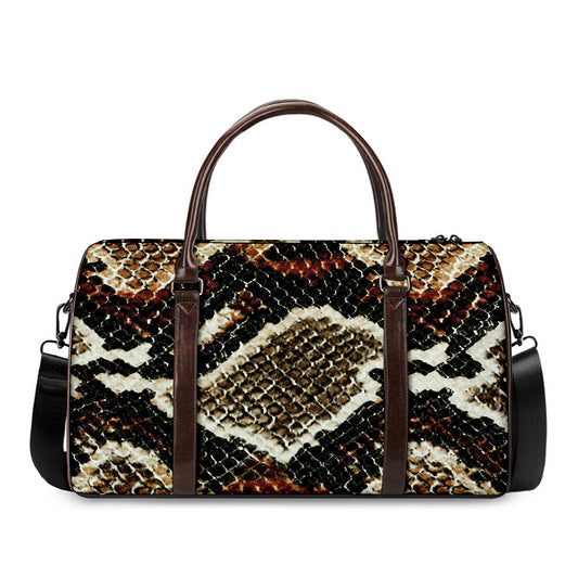 Brown And Black Snakeskin Print Duffle Bag
