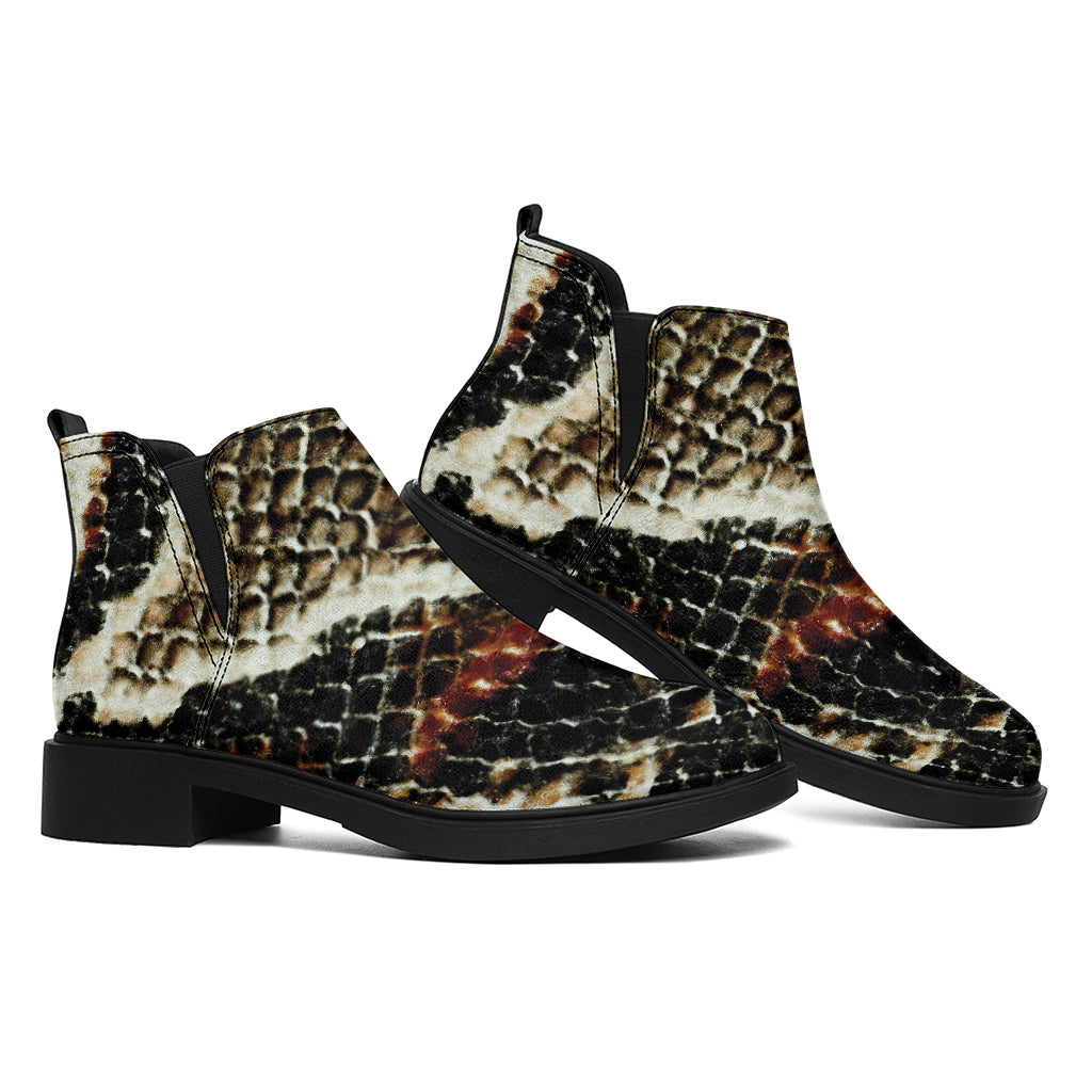 Brown And Black Snakeskin Print Flat Ankle Boots