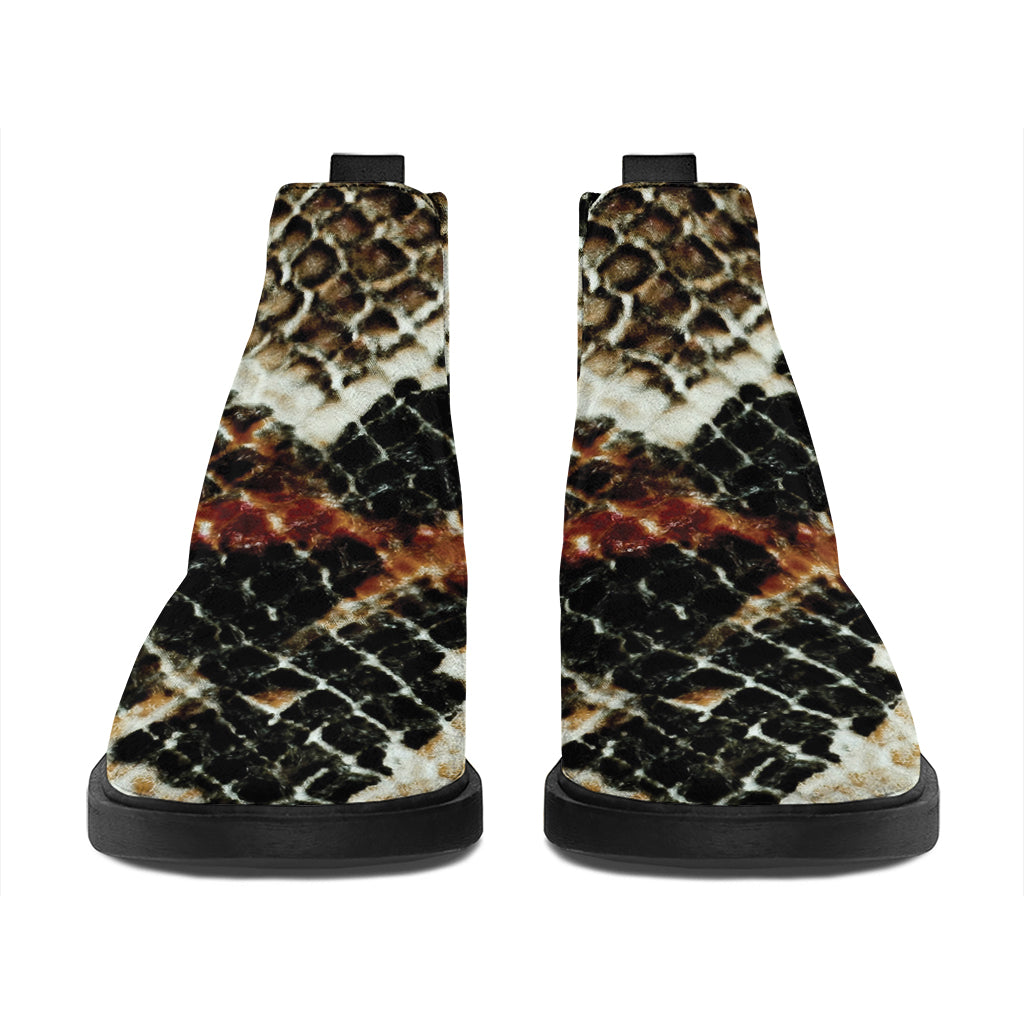 Brown And Black Snakeskin Print Flat Ankle Boots