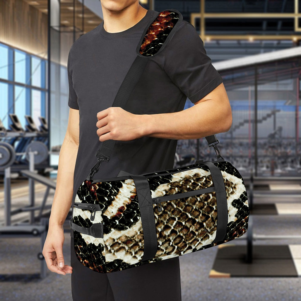 Brown And Black Snakeskin Print Gym Bag